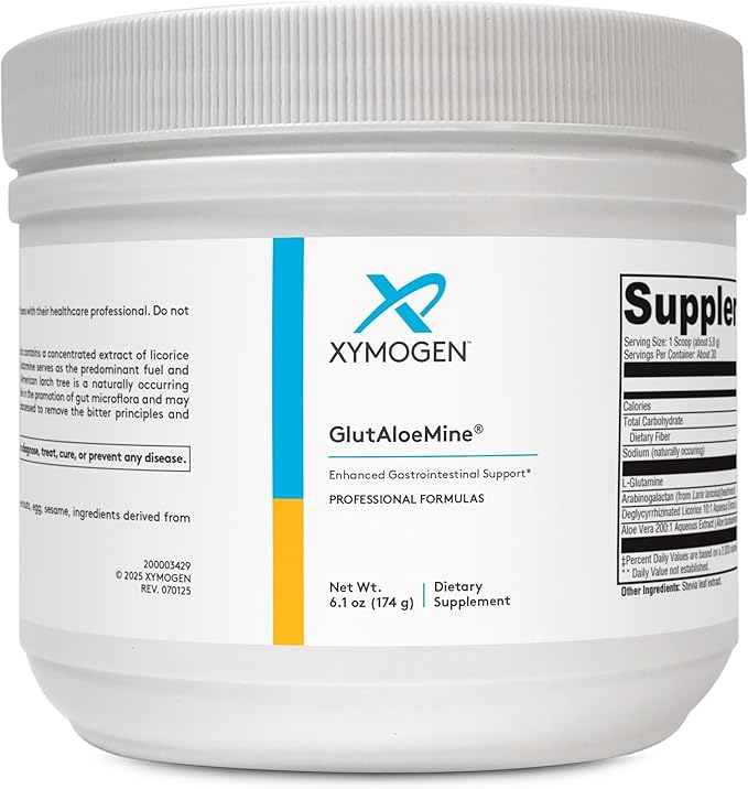 XYMOGEN GlutAloeMine - 3 g L-Glutamine with Aloe Vera Extract - GI Lining &amp Digestive Wellness Support Prebiotic Gentle Gut Health Powder - Vegan &amp Non-GMO - 6.1 oz (30 Servings)