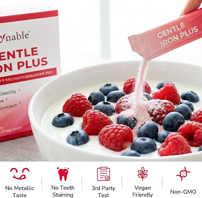 Iron Supplement for Women: Oral Dissolvable Iron Powder Gentle Iron Plus with 27mg Lipofer® Slow Release Iron with Vitamin C Folic Acid Beetroot Extract &amp B-Complex Vegan 20 Sticks