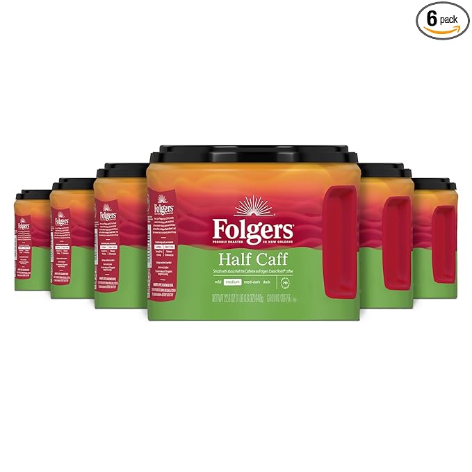 Folgers Half-Caff Medium Roast Ground Coffee 22.6 Ounce (Pack of 6)