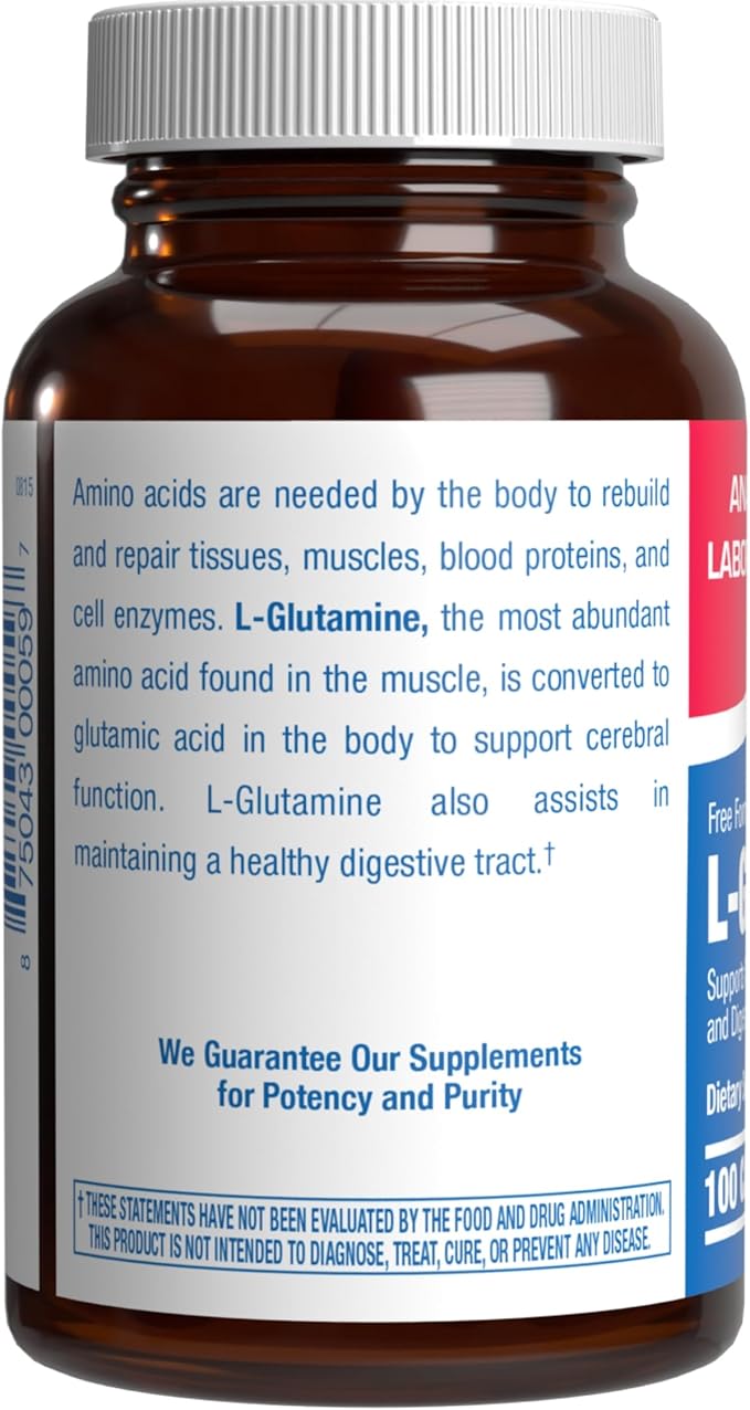 Free Form L-Glutamine Supplement - Clinical L Glutamine Capsules 500mg for Gut Health and Immune Support - Powerful Amino Acid Glutathione Precursor - Non-GMO &amp Made in The USA - 100 Servings