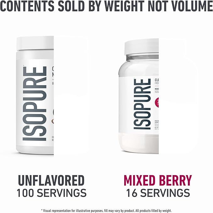 Bundle of Isopure Unflavored Creatine Monohydrate Powder100 Servings 500g + Isopure Protein Powder Clear Whey Isolate Gluten Free with Zero Added Sugar Infusions- Mixed Berry 16 Servings