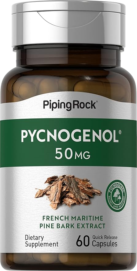 Piping Rock Pycnogenol Supplement | 50 mg | 60 Capsules | French Maritime Pine Bark Extract | Pinus Pinaster for Men and Women | Non-GMO Gluten Free