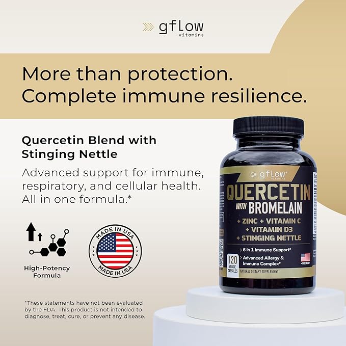 gflow vitamins Quercetin with Bromelain Stinging Nettle Supplement Zinc Vitamin C Vitamin D | Non-GMO Gluten-Free | Made in USA | 4 Months Supply