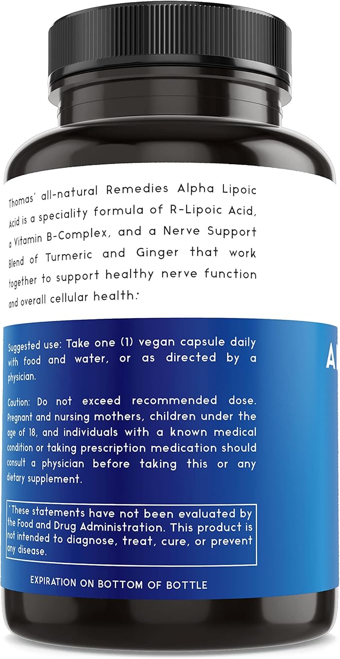 Thomas' all-natural Remedies Alpha Lipoic Acid 600mg 120 Capsules with B-Vitamins Vegan No fillers