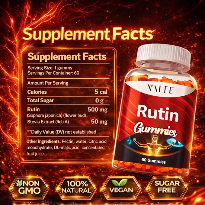 Rutin Supplement 500mg - Sophora Japonica Extract with Quercetin - Antioxidant Gummies for Men and Women - Vein and Leg Wellness - Flavonoid Complex for Daily Vascular Support - 60 Gummies