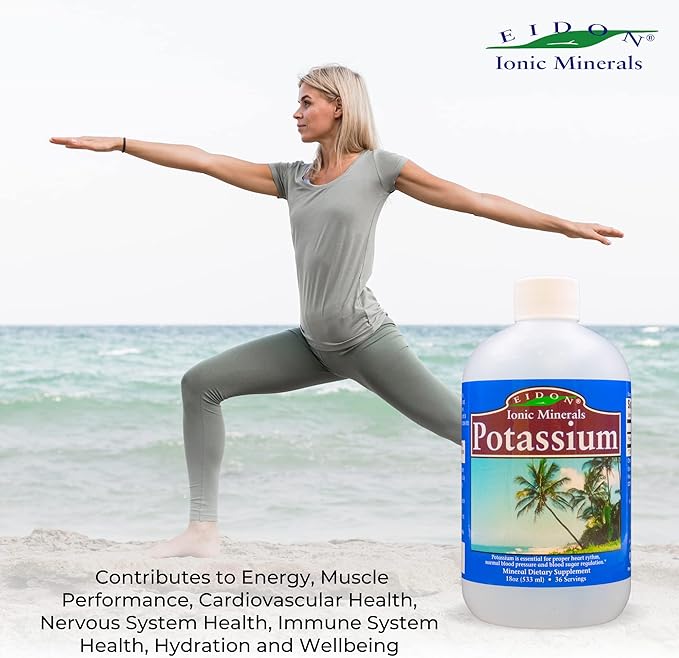 Eidon Liquid Potassium Supplement - Potassium Chloride Drops for Women &amp Men Essential Electrolyte for Cell Function Bioavailable Ionic Minerals All Natural No-Preservatives Gluten Free - 18