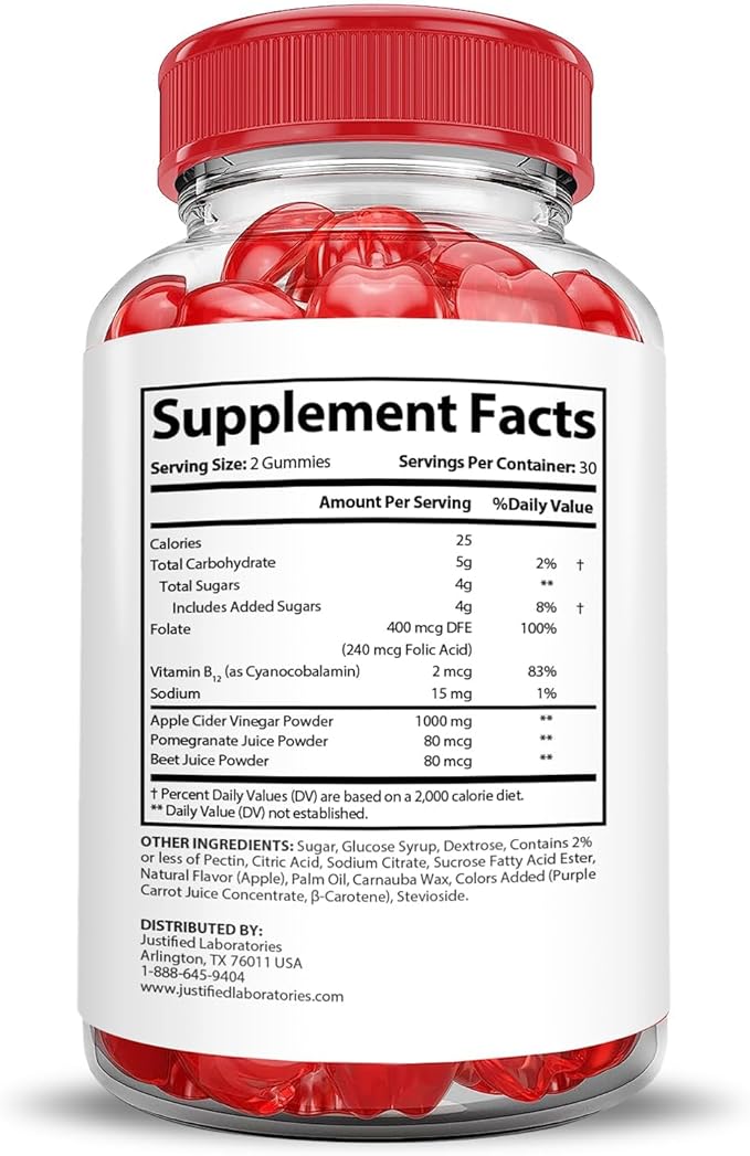 Justified Laboratories (2 Pack Vital Grow XL Performance Gummies 1000MG Advanced Formula Formulated with ACV Pomegranate Beet Juice Powder B12 Vegan Non GMO 120 Gummys