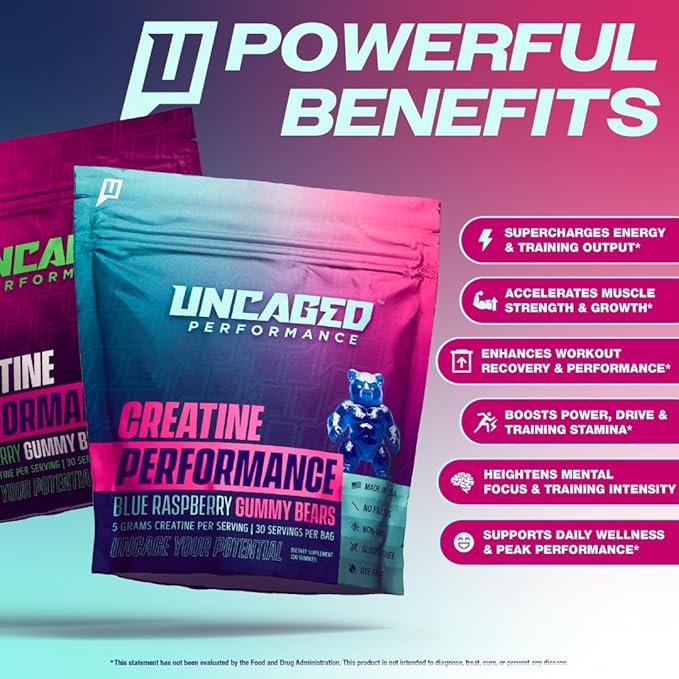 Creatine Gummies Variety Pack – Strawberry &amp Blue Raspberry 5g Creatine Per Serving 240 Gummies Total Fast Absorbing - Supports Muscle Growth &amp Strength Support for Men &amp Women