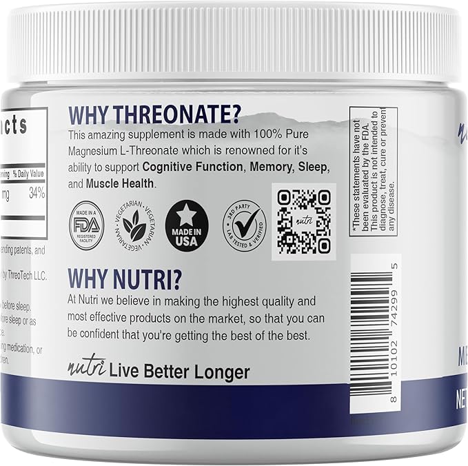 Nature's Fusions Magnesium Powder - 60 Servings - 2000mg Per Serving - Tasteless High Absorption Magnesium Supplement for Brain Health Sleep &amp Cognitive Function - Magnesium Powder 4 oz 120g