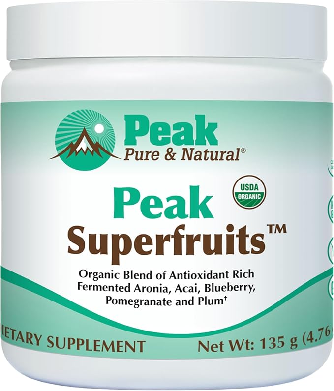 Peak Organic Superfruits - Polyphenol Rich Superfood Powder - Non-GMO Fermented Aronia Berry Acai Blueberry Pomegranate and Plum - Aging Metabolic Health Heart Health (30 Servings)