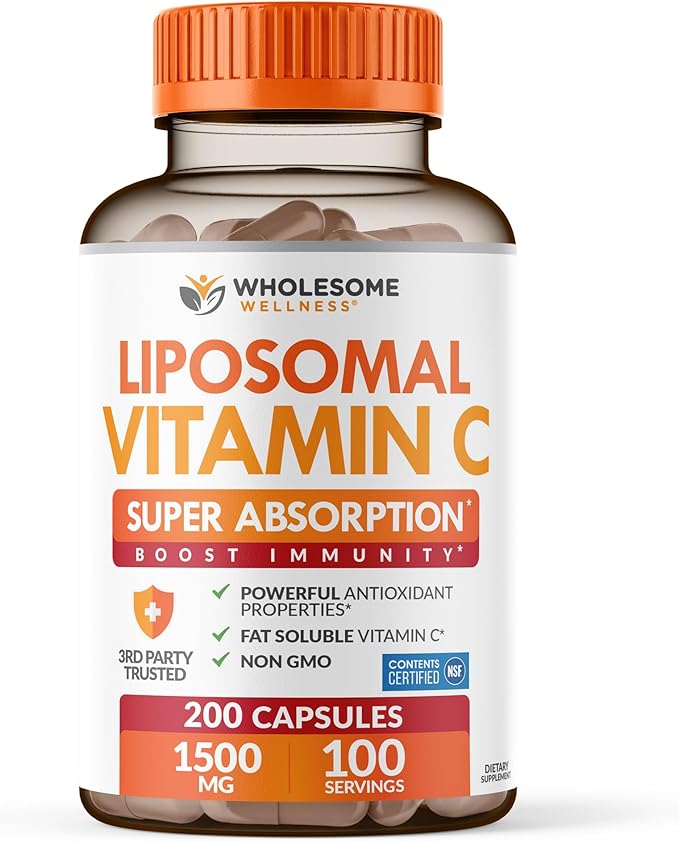 Wholesome Wellness Liposomal Vitamin C Capsules (200 Pills 1500mg Buffered) High Absorption Immune System &amp Collagen Booster High Dose Fat Soluble Immunity Support Ascorbic Acid Natural Vegan