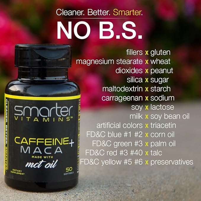 SmarterVitamins Smarter Energy Pills 200mg Caffeine &amp Coconut MCT Oil with Maca Root 50 Liquid Softgels