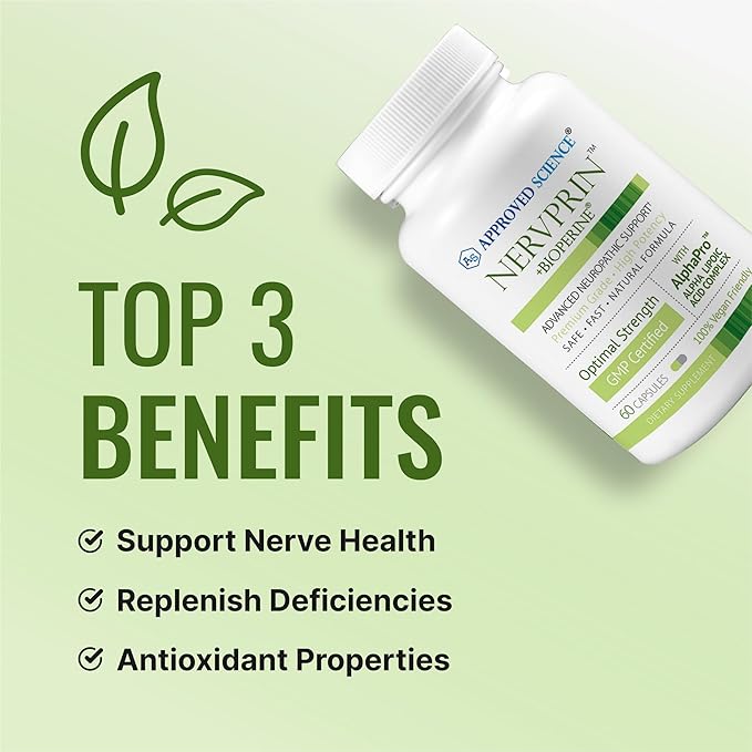 Approved Science Nervprin - Nerve Support - Benfotiamine B12 R-Alpha-Lipoic Acid Corydalis Boswellia BioPerine - 360 Capsules - Made in The USA
