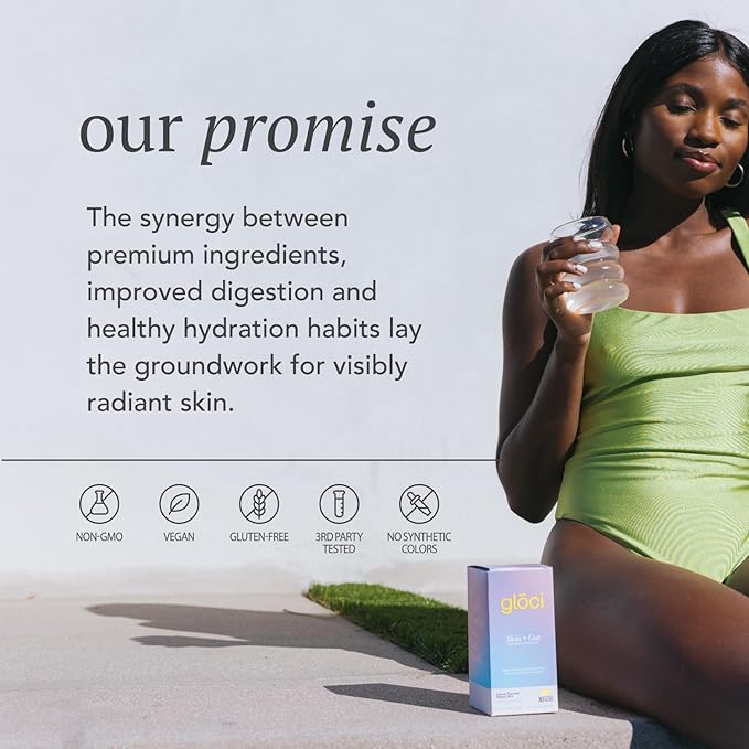 Gloci Skin + Gut - Probiotic DE111 - Hyaluronic Acid Magnesium Vitamin C Zinc Coconut Water Powder - Clinically Studied Probiotic for Radiant Skin Gut Health Hydration - 30 Count