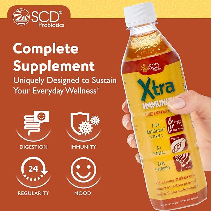 SCD Probiotics Xtra Immunity – Bio-Fermented Postbiotic Liquid Supplement with Rice Bran | Daily Nutritional Boost for Gut &amp Immune Health | Safe for Pregnant Women Infants &amp Children 16.9 f