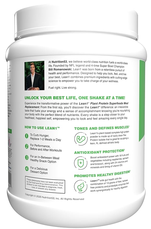 Lean1 Plant Based Protein Powder Meal Replacement strawberry flavor 15 serving