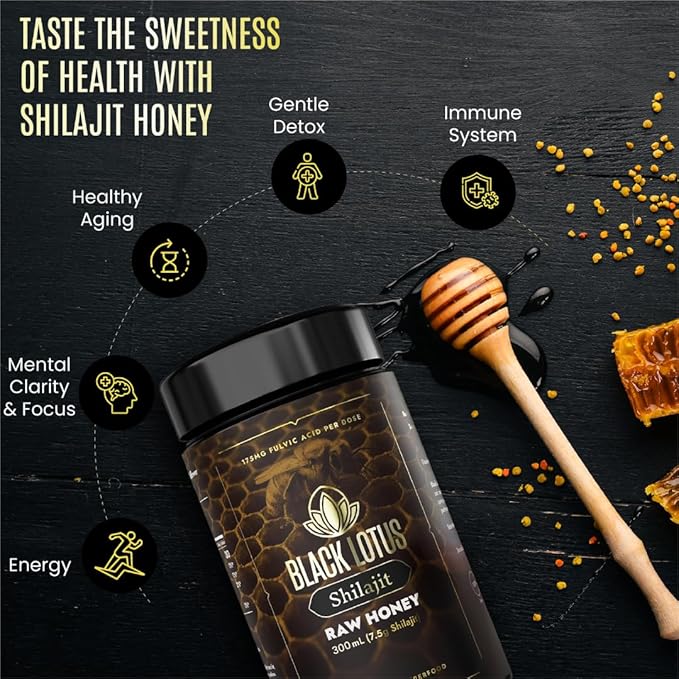 Black Lotus Pure Shilajit Resin Raw Honey Liquid Tincture 300ml 100% Pure Natural Shilajit for Men &amp Women Amino Acids 175mg Fulvic Acid 85 Ionic Trace Minerals For Immune Support Focus En