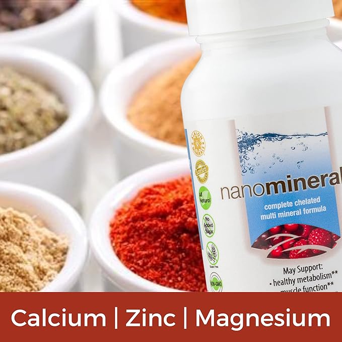 Biopharma Scientific NanoMinerals | Complete Chelated Multi-Mineral Capsules | Calcium Magnesium Zinc Iron Potassium Copper Chromium &amp More | 30 Servings