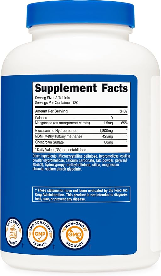 Nutricost Glucosamine 1800mg with Chondroitin &amp MSM 240 Tablets 120 Servings - Non-GMO Gluten Free (Pack of 2)