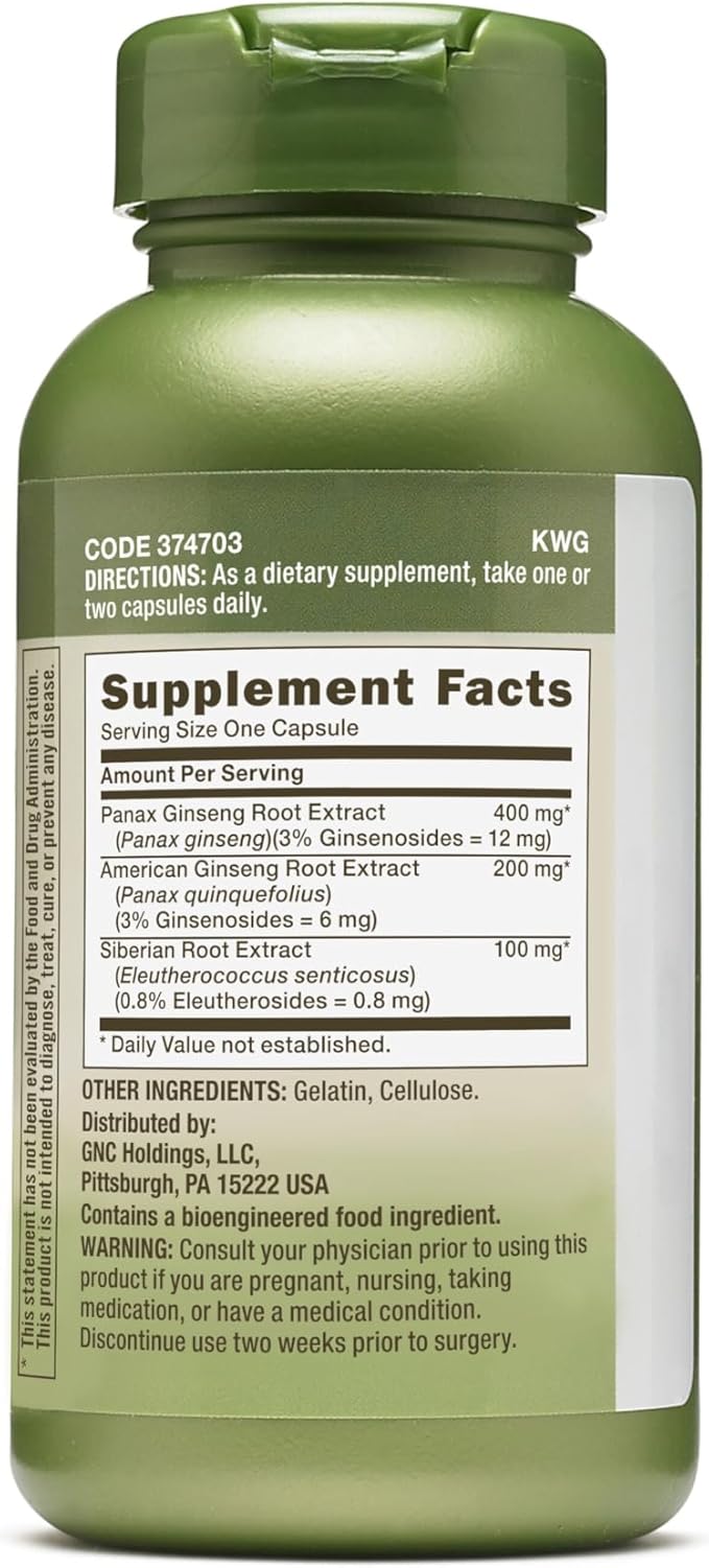 GNC Herbal Plus Triple Ginsa Supplement Supports Vitality 100 Servings