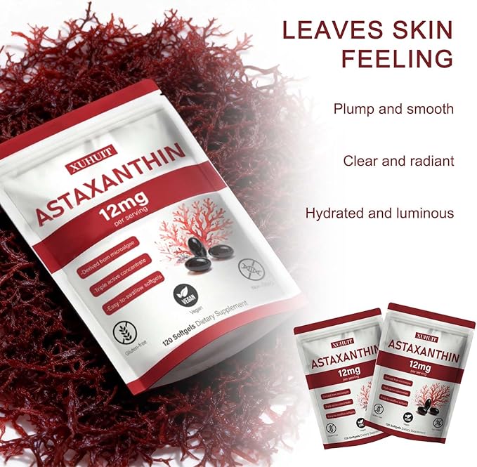 Astaxanthin 12mg Softgels | Natural Algae-Derived Botanical Extract (Haematococcus pluvialis) | Easy Swallow Non-GMO 120 Count per Bag (2)