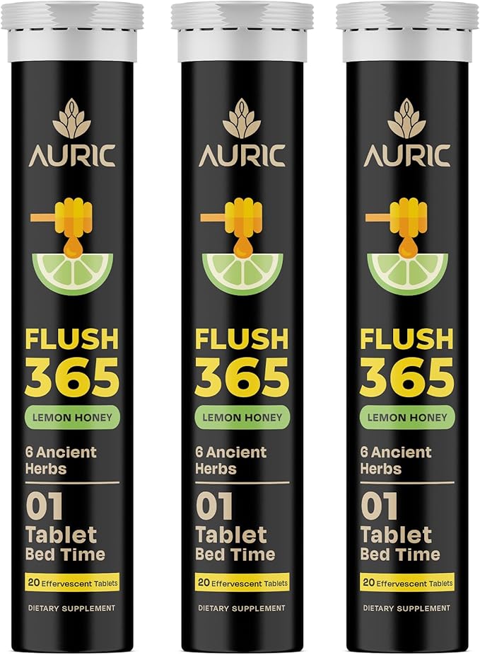 Auric Flush365 | Fizzy Drink | Honey Lemon Flavour | No Added Sugar | 60 Counts