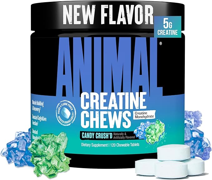 Animal Creatine Chews – Enhanced Creatine Monohydrate Chewable Tablets with AstraGin &amp Sea Salt Max Absorption Pre Post-Workout Lean Muscle Growth Strength &amp Recovery New Flavor Candy Crus