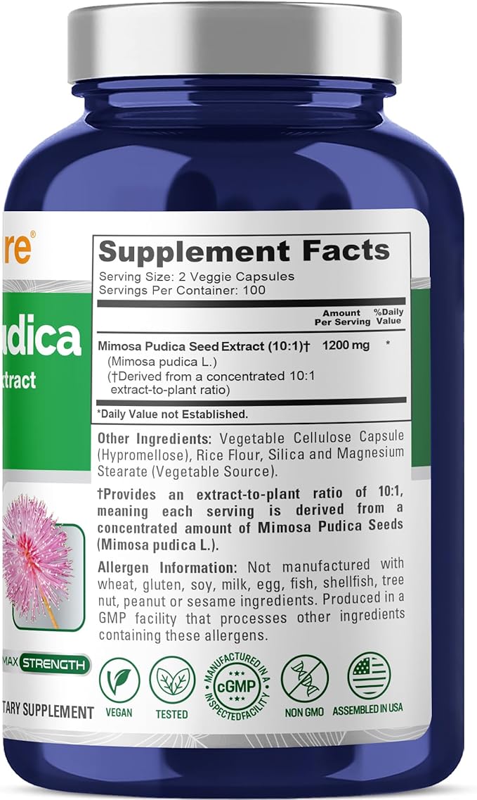 NusaPure Mimosa Pudica Capsules 1200 mg 200 Veg Capsules (Non-GMO Vegan)