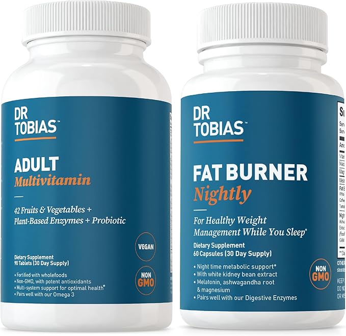 Dr. Tobias Fat Burner Nightly &amp Adult Multivitamin Supports Energy Immunity &amp Metabolism with Ashwagandha. 42 Fruits &amp Vegetables with Probiotics Green Coffee Bean Extract Non-GMO 30 D