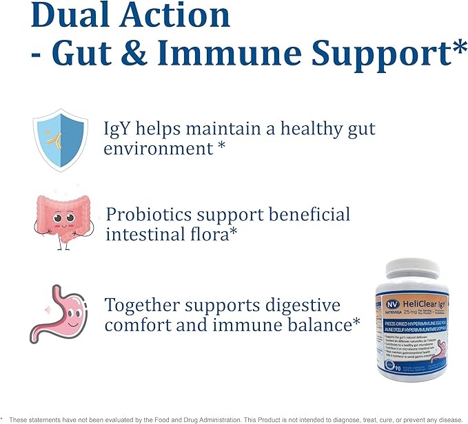 Heliclear IgY Immunoglobulins + Probiotics – Dual-Action Formula for Premium Immune &amp Gut Health Support – Freeze-Dried Hyperimmune Egg Yolk Extract with 60 Billion CFU – 90 Capsules
