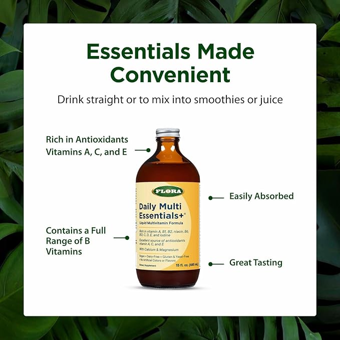 Flora - Daily Multi Essentials+ Liquid Multivitamin Formula 13 Essential Vitamins &amp Minerals 15 Fl Oz (Pack of 2)