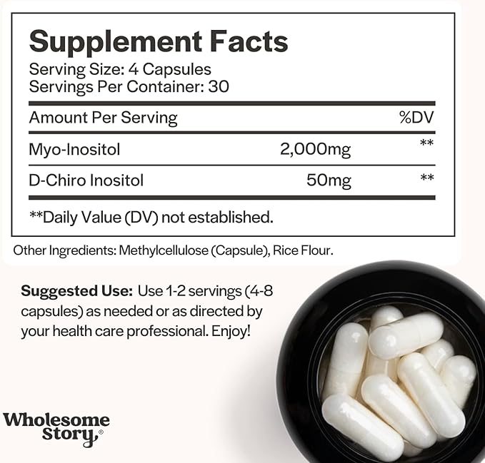 Wholesome Story Myo-Inositol &amp D-Chiro Inositol Supplement for Women | Fertility Supplements for Hormonal Balance &amp Ovarian Health Support | Myoinositol | Ideal 40:1 Ratio | 30 Servings