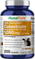 NusaPure Colostrum 1050mg 30% IgG 200 capsules (Non-GMO Soyfree) Bioperine