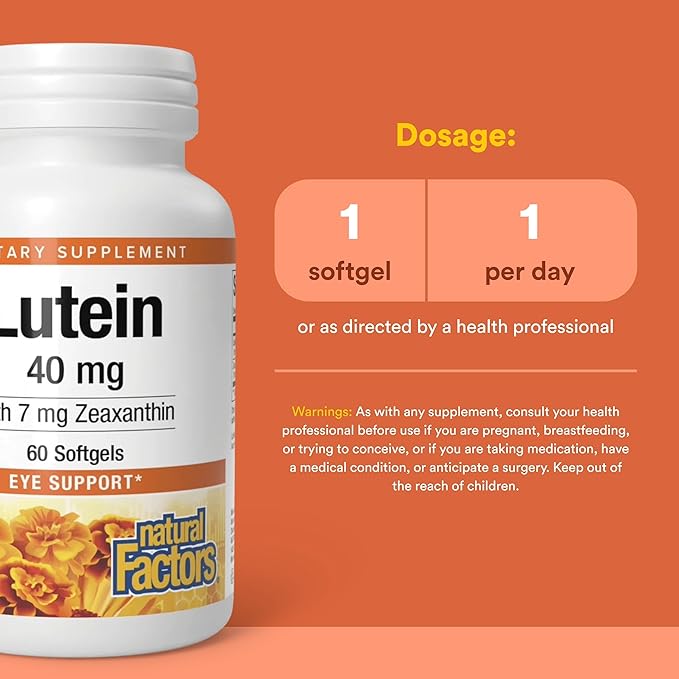 Natural Factors Lutein 40 mg Antioxidant Support for Healthy Eyes and Skin with Zeaxanthin 60 Softgels