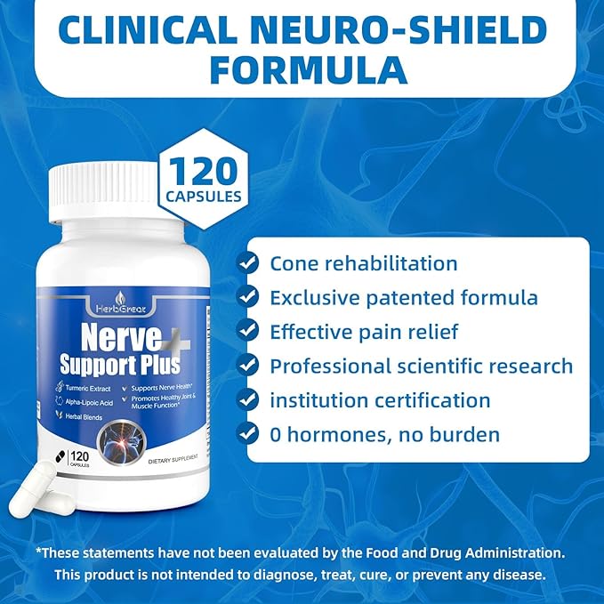Nerve Support Plus Nerve Supplement Alpha-Lipoic AcidTurmeric Extract B12 Vitamins and Herbal Blend for Fortify Nerve Health 120 Capsules