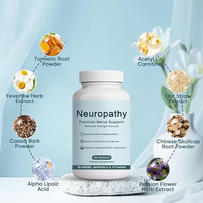 NerveBright Neuropathy Support Nerve Supplement Fortify Nerves in Fingers Hands Toes &amp Feet with 600 mg Pure Alpha Lipoic Acid Vitamins C D3 E B6 B12 Support Overall Nerve Health 120 Capsul
