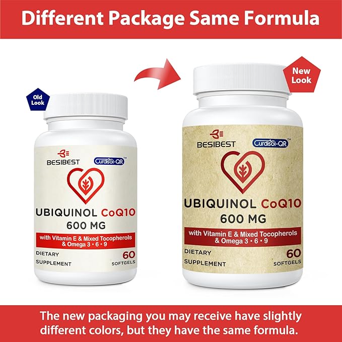 Ubiquinol CoQ10-600mg-Softgel Active Coq10 Ubiquinol Supplement with Vitamin E &amp Omega 3 6 9 High Absorption-Coenzyme-Q10 Powerful Antioxidant for Energy Production Tested 600 Count