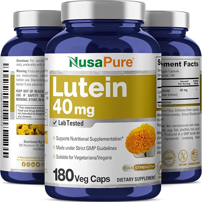 NusasPure Lutein - Suitable for Vegetarian/Vegan Non - GMO - 40 mg - 180 Capsules