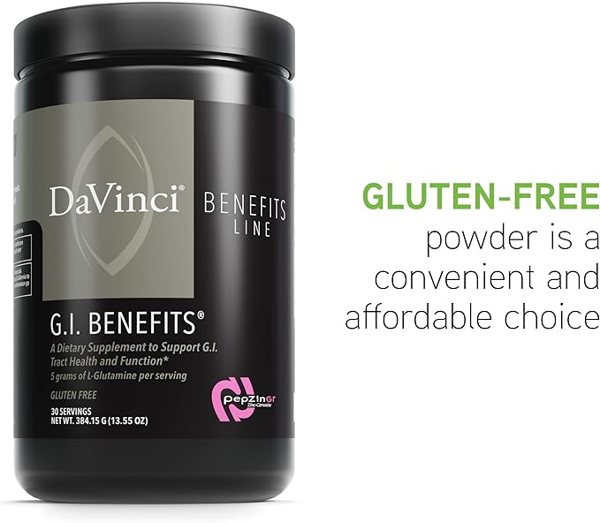 DAVINCI Labs GI Benefits - Digestive Health Supplement Powder with Zinc &amp L-Glutamine* - Support Immune System &amp Healthy Digestion* - Gut Health Supplement for Men &amp Women - 30 Servings (3