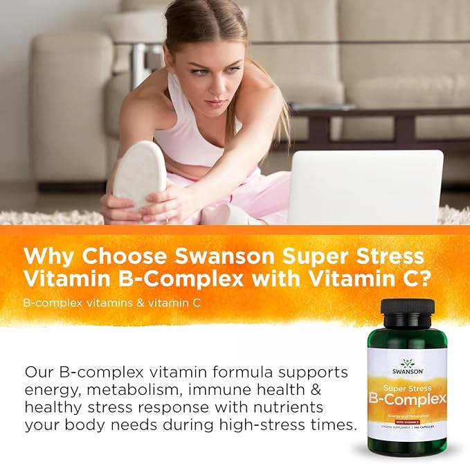 Swanson Super Stress B-Complex Energy and Wellness Supplement for Busy Adults Seeking Daily Vitamin B Support (240 Capsules 2 Pack)