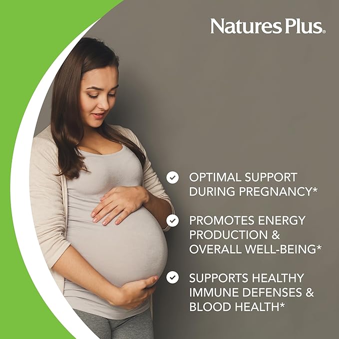 NaturesPlus Source of Life Prenatal - 90 Tablets - Multivitamin &amp Mineral Supplement with Iron - Nutritional Support for Pregnancy - Gluten Free Vegetarian - 45 Servings