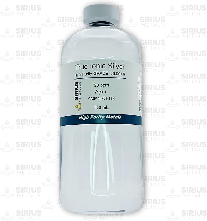 True Ionic Colloidal Silver (20ppm) - 500 mL in Clear BPA Free Plastic Bottle