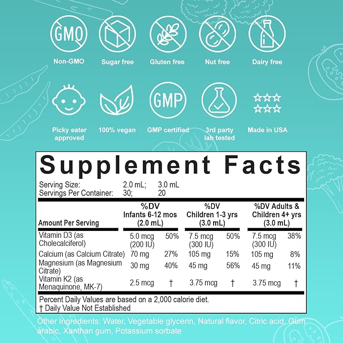 Nuvamin – Liquid Calcium &amp Magnesium Drops for Baby Toddlers Kids &amp Adults 2Fl.Oz (60ml) 30 Daily Servings. Great Taste - All Natural - Vegan - Superior Absorption