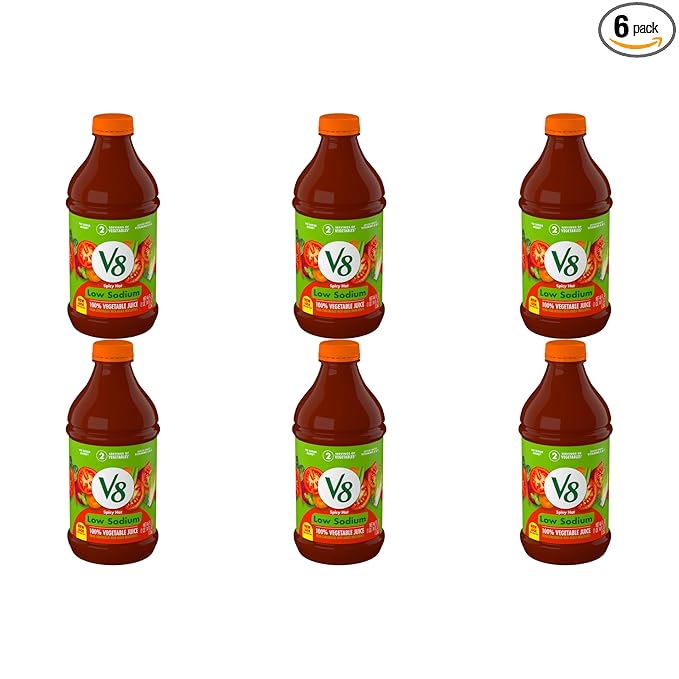 V8 Low Sodium Spicy Hot 100% Vegetable Juice 46 fl oz Bottle (Pack of 6)