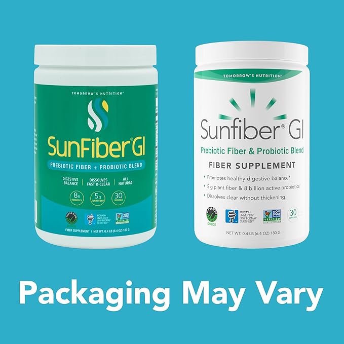Tomorrow's Nutrition Sunfiber GI Prebiotic Fiber &amp Probiotics 5g Prebiotic Fiber &amp 8 Billion Probiotics Per Serving Low FODMAP 30-Day Supply 30 Day