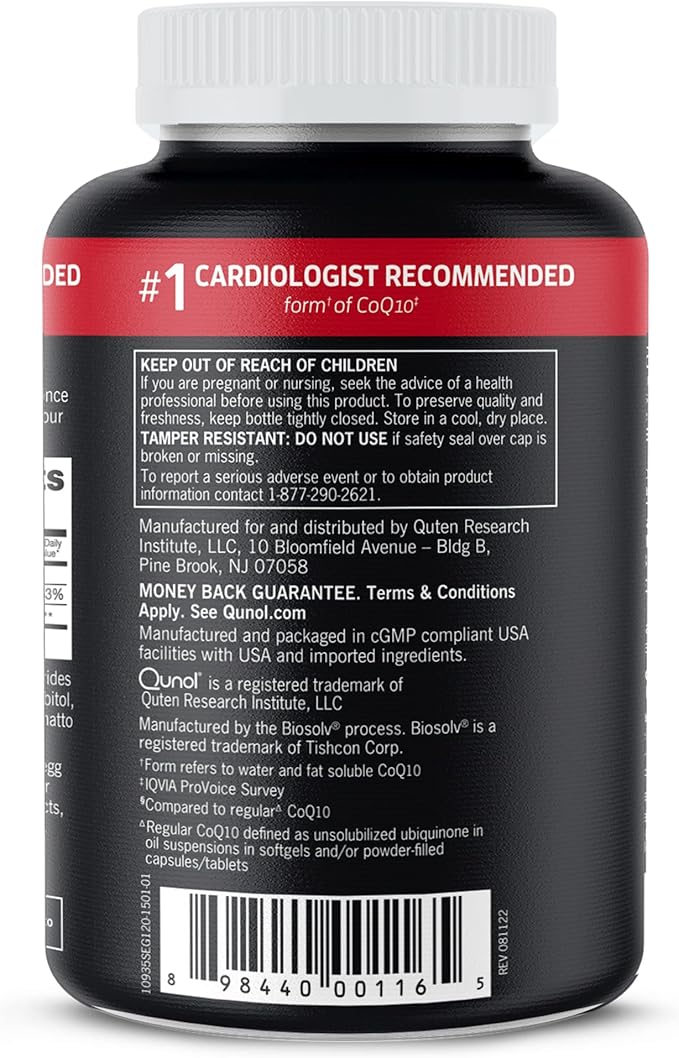 Qunol Ultra CoQ10 100mg 3x Better Absorption Patented Water and Fat Soluble Natural Supplement Form of Coenzyme Q10 Antioxidant for Heart Health 120 Count Softgels