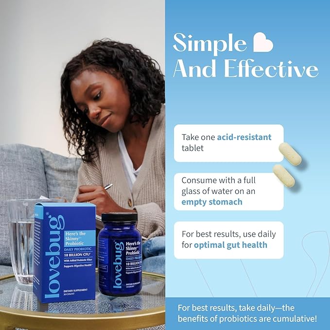 LOVEBUG Skinny Prebiotics and Probiotics for Women Digestive Health &amp Immune Support - 10 Billion CFU Probiotic Strains Gut Health Gas Constipation &amp Bloating 30ct