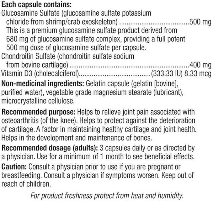 Webber Naturals Glucosamine Chondroitin with vitamin D3 extra strength 500/400 mg Premium Formula 300 Easy swallow capsules