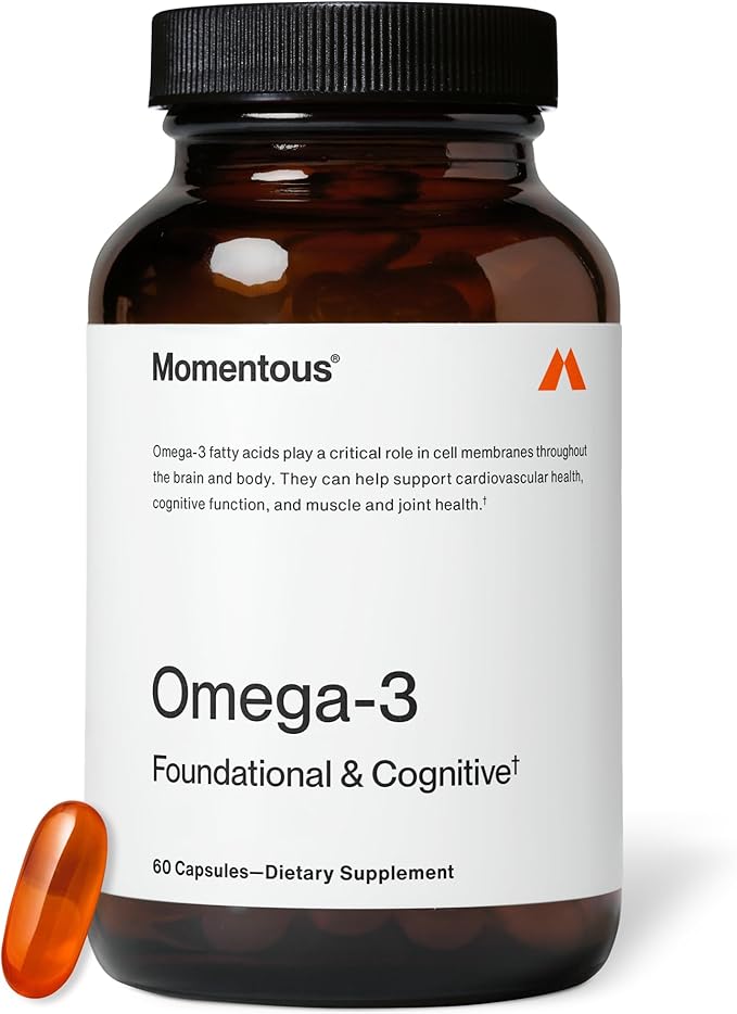 Momentous Omega-3 Fish Oil - High-Potency EPA &amp DHA Supplement for Men &amp Women - Supports Heart Joint &amp Brain Health - NSF Certified for Sport - Non-GMO - Gluten-Free - 1600 mg - 30 Ser