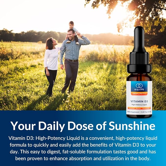 Equilife Vitamin D3 Liquid Drops High Potency Vitamin D Liquid with Healthy Fats for Easy Digestion Supports Immune Function and Overall Health Gluten Free Vegan Non GMO 0.40 fl oz